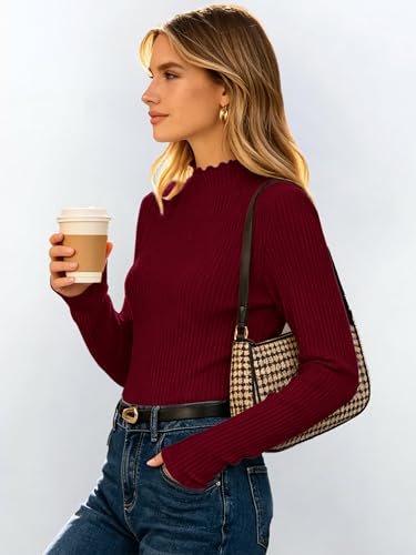ANRABESS Long Sleeve Mock Neck Tops for Women Knit Shirts, Red, XS — view 2