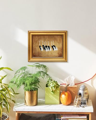 Image of VIYYIEA Vintage Gold Framed Wall Art for Living Room, Cranes Canvas Prints Home Decor, Oil Painting Picture, Bedroom Wall Decor Gifts for Friends or Family -【Seven Cranes】-(10L x 8W)