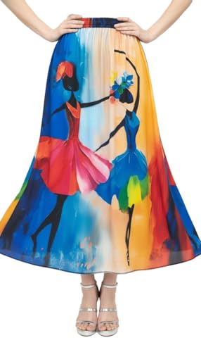 Image of VAGISHA Women's 4-Metre Flared Long Skirt | Skirts for Women Long Length | Long Skirts for Girls | Ethnic & Boho Printed Wear with Elastic Waist | Perfect for Party, Festive & Casual Look