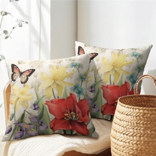 Spring-Summer-Flower-Outdoor-Decorative-Pillow-Covers-18×18-Inch-Set-of-2-Floral-Butterfly-Throw-Pillows-Spring-Farmhouse-Pillowcases-Cotton-Linen-Cushion-Covers-for-Couch-Bed-Sofa-Chair-Home-Decor Spring Summer Flower Outdoor Decorative Pillow Covers 18×18 Inch Set of 2 Floral Butterfly Throw Pillows Spring Farmhouse Pillowcases Cotton Linen Cushion Covers for Couch Bed Sofa Chair Home Decor