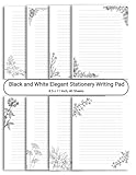 8.5 x 11 Black and White Elegant Stationery Writing Pad - Personalised Decorative Invitations, Floral Letter size Lined Notepad: 40 Sheets, 8 Designs