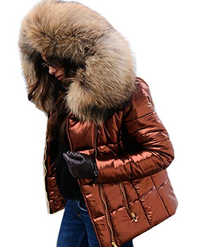 Roiii Women Casual Vintage Faux Fur Hooded Grey Warm Thick Ladies Jacket Coat
