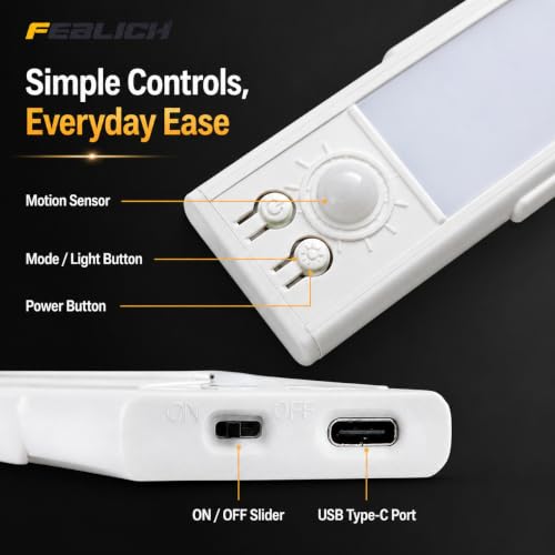 Image of Under Cabinet Lights Rechargeable, Motion Sensor Under Cabinet LED Light, 3 Color Modes Wireless Rechargeable Closet Light, Super Bright Stick-On Light Bars for Kitchen (20 CM)