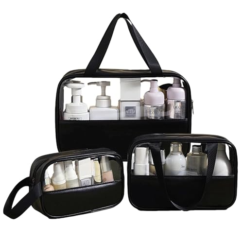 Image of Apophis Pvc Travel Makeup Pouch Set Toiletry Bag Cosmetic Organizer Bag for Women and Girls Toiletry Storage Kit Set of 3 (Black)
