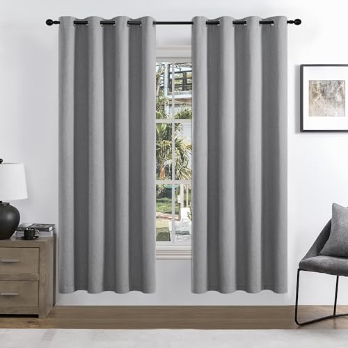 Image of Joydeco 100% Blackout Curtains 72 Inches Long 2 Panels Set, Thermal Insulated Long Curtains& Drapes 2 Burg, Room Darkening Drapes for Bedroom Living Room Window (Light Grey, W52 x L72 Inch)