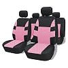 TOYOUN Car Seat Covers Full Set, Universal Seat Covers for 5 Car Seater Front Bucket Seat Covers and 50-50 or 60-40 Rear Split Bench Back Seat Covers Auto Seat Covers Set Two Tone Black & Pink Fabric