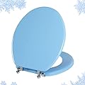 Blue Round Toilet Seat Natural Wood Toilet Seat with Zinc Alloy Hinges, Easy to Install also Easy to Clean, Scratch Resistant Toilet Seat by Angol Shiold (Round, Blue)