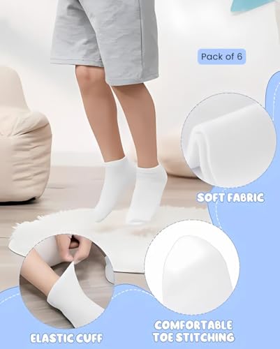 Image of Yuneek minmum Unisex Kids Ankle Length Cotton Socks | School Sock For Boys & Girls Pack of 6