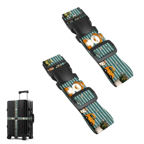 Image of Nuxovilar Luggage Straps Set for Suitcase 1.96x71in Polyester | Cargo Strap Travel Belt Security Buckle Band Family Trip Summer Vacation Airport (Duck Floral Cars)