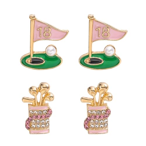 2 Pairs of Golf Earrings Studs Sets for Women, Fashion Sports Earring Studs Stackable Golf Jewelry for Women Game Day Earrings Outfits Gifts