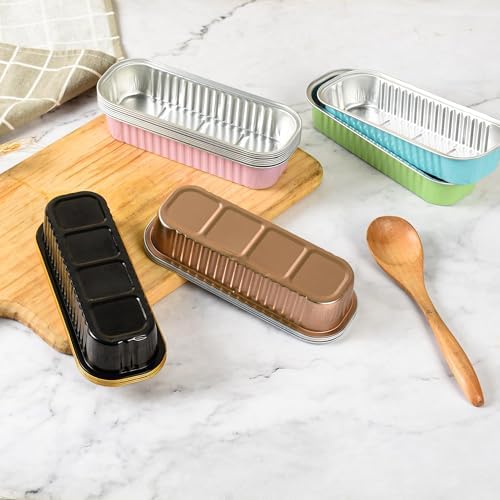 Mini Loaf Baking Pans with Lids and Spoons (50 Pack, 6.8oz) Rectangle Aluminum Foil Baking Pans Tins Containers - Cupcake Containers Wrappers Cheesecake Creme Brulee Ramekins