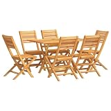 ATOMSTACK MAKER HOMELEN Salon de jardin en teck 7 pièces   Résistant aux intempéries   Pliable   Confortable   Table en bois massif avec trou pour parasol   6 chaises pour terrasse, jardin, patio