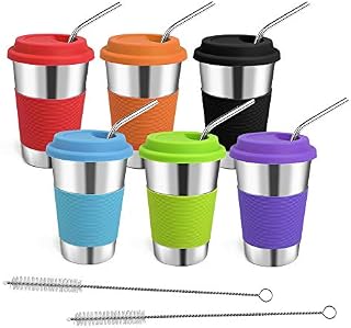 Rommeka Stainless Steel Cups, 16oz Pint Tumblers with Straw and Lid Eco-Friendly Stackable