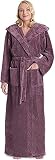 Arus-Microfaser-Bademantel-Damen-Kapuze Farbe: Plum, Größe: S Extra Lang