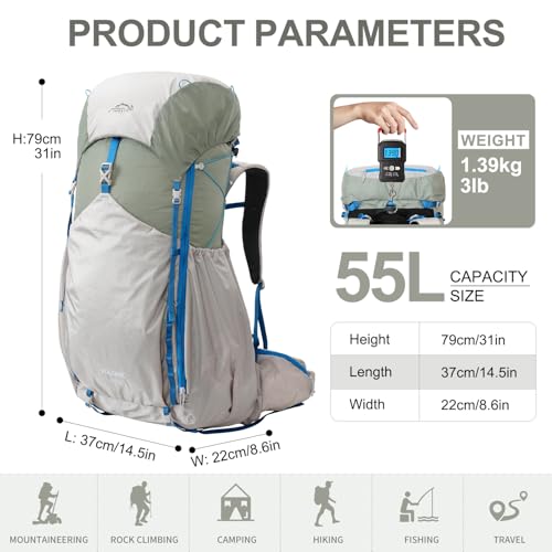 IX INOXTO 55L Internal Frame Waterproof Hiking Camping Backpack with 3L Water Bladder and Rain Cover, Large Lightweight  - Additional View