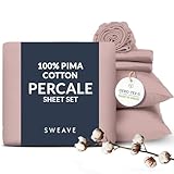 Sweave Percale Sheets King-100% Pima Cotton Sheets, Luxurious 500 Thread Count, Breathable, Light, Cool, Skin-Friendly, Double Elastic Snug Fit -Oeko-TEX Certified -Softer After Every Wash