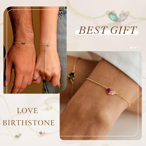 Turandoss Gold Birthstone Bracelets for Women Trendy - 14K Dainty Gold Plated Bracelets for Women, Birthstone Bracelet for Her Mom Best Friend Girls Bridesmaid Jewelry Gifts4