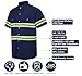 Ousafeve Class 3 Navy Hi Vis Button Up Safety Work Shirts for Men Reflective (Large, Navy_Short)