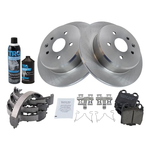 Image of TRQ Rear Brake Pad & Rotor Kit, with Chemical Kit Parking Brake Shoe Set Ceramic Compatible with 1998-2005 Lexus GS300 1998-2000 GS400 2001-2005 GS430 IS300 2002-2010 SC430