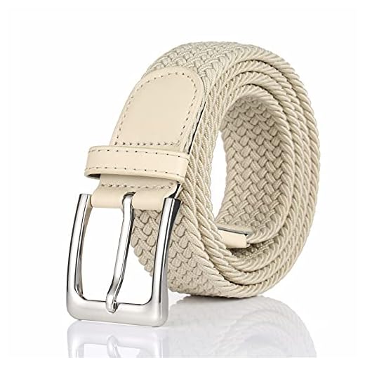 BSLLNEK Elastic Braided Belt, 1 3/8", Woven Stretch Belt for Golf Casual Jeans Shorts Pants (Beige, Medium (33-36" Waist))