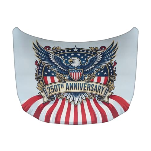 Image of Eagle American Flag Emblem 250th Anniversary Pattern Car Hood Cover 59.05 inch x 39.37 inch Auto Flag Hood Cover for Trucks SUV Van, Polyester Car Bonnet Banner with Stretchable Band