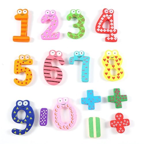 15Pcs Wooden Toddler Fridge Magnets Numbers Magnetic Letters Wooden Magnetic Numbers and Notation Wood Magnetic Refrigerator Whiteboard Fridge Magnets for Home Office