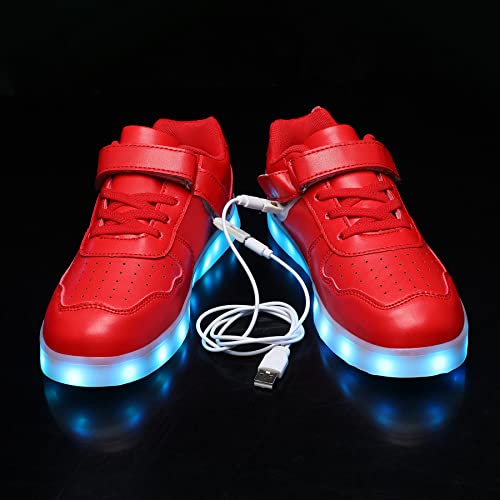 Wooowyet Kids Led Sneakers For Boys Hook&Loop Low Light Up Shoes Led Girls Usb Recharging Red #TOP3