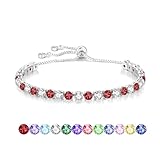 Mieoyue S925 Silver Bracelet for Women Adjustable Slider Crystal Tennis Bracelet Birthstone Jewellery Birthday Gifts (January)