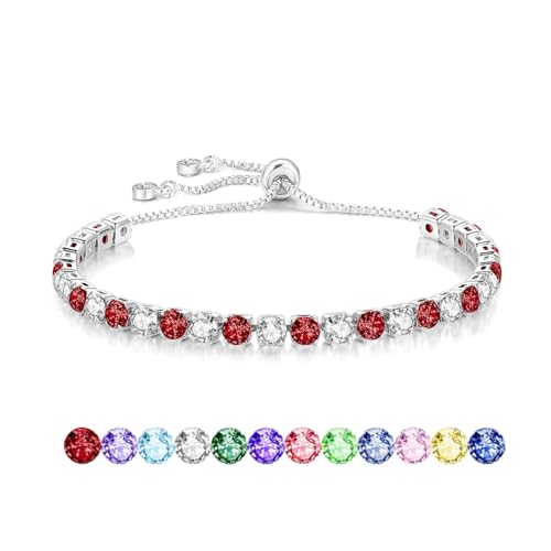 Mieoyue S925 Silver Bracelet for Women Adjustable Slider Crystal Tennis Bracelet Birthstone Jewellery Birthday Gifts (January)