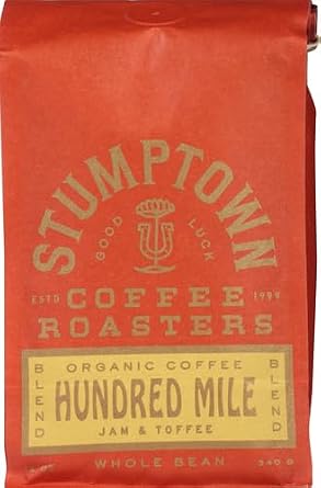Stumptown Coffee Roasters, Medium Roast Organic Whole Bean Coffee - Hundred Mile 12 Ounce Bag with Flavor Notes of Jam and Toffee (Pack of 2)