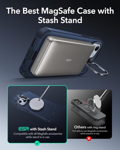 ESR for iPhone 13 and iPhone 14 Case with Stand, 23 ft Military-Grade Drop Protection Heavy Duty Magnetic Phone Case, Compatible with MagSafe Accessories, Cyber Series, Blue - Thumbnail 4