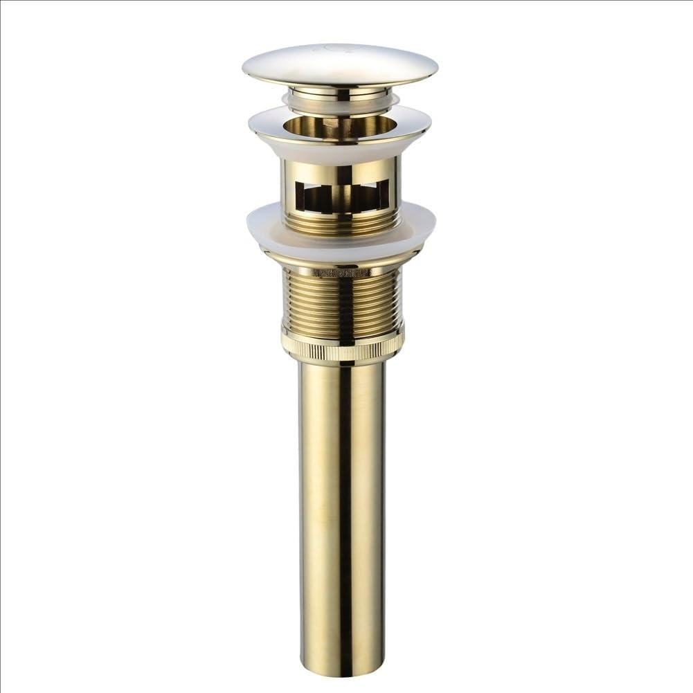 VELORE Brushed Gold Pop-Up Sink Drain, Anti-Closing Brass Waste Stopper for Bathroom Vessel Sinks(Red)