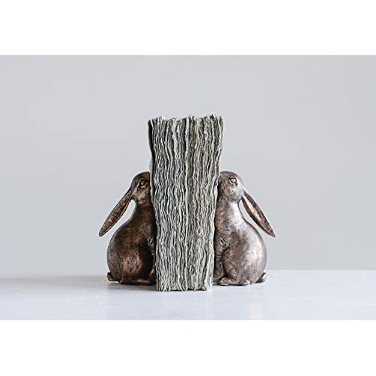 Creative Co-Op Decorative Resin Rabbit Bookends, Bronze, Set of 2