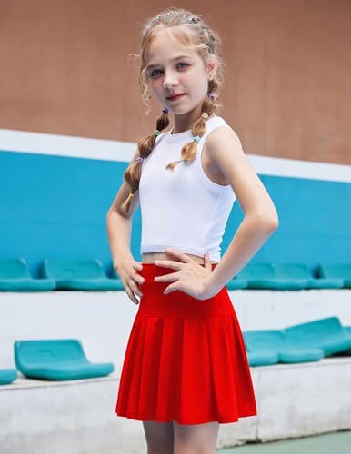 Image of Arshiner Girls Tennis Skirt with Shorts Pockets Athletic Pleated Golf Skort | Girls School Uniform Skirt, Sport, Performance, Running, Workout, Cheer, High Waisted, 4-13 Years