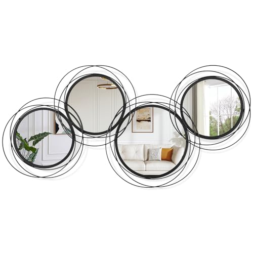 WDSHIYI Round Decorative Wall Mirror, Black 4 Pcs Circle Modern