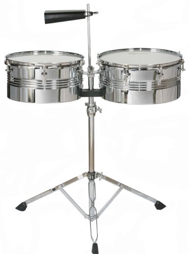 Gammon Timbales Chrome 13" & 14" with Double Braced Stand Sticks and Cowbell