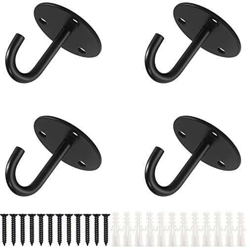 EGGMARCH - EGGMARCH Stainless Steel Hook On Plate Metal Ceiling Hooks Heavy Duty Chain Plate with Screws and Plastic Plugs for Hanging Plant Basket Yoga Hammock Cup Swing Boat Sandbag 4 Pack (J Hook)