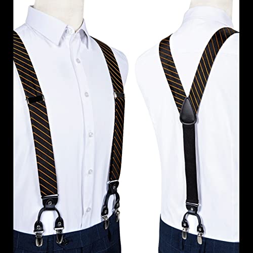 Black Suspenders For Men Leather 6 Clips Braces Trousers Strap Y Back Elastic Silk Suspender Bow Tie Set Men's Gift (Color : Black, Size : One Size) #TOP4