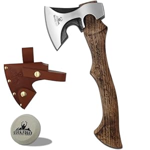 Camping Hatchet -Chopping Axe with Leather Sheath, 13.8″ Forged Carbon Steel Wood Splitting Axe for Chopping Camping Survival