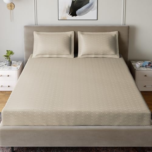 Image of Home Ecstasy 100% Cotton Jacquard Bedsheet for King Bed, 300 TC, Premium Woven Design, 1 Bedsheet (108 x 108 Inches) with 2 Pillow Covers, Taupe
