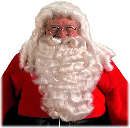 Professional Santa Wig Beard Set w Wired Mustache #60w - Halco Extra Full Synthetic Fiber Natural White Color Mustache Washable Deluxe Claus Christmas