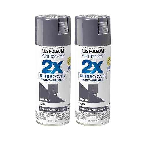 Image of Rust-Oleum Painter's Touch 2X Ultra Cover Spray Paint, Gloss Dark Gray | Indoor and Outdoor Surfaces (Metal, Wood, Plastic), Fast Dry, Durable, Sprays from Any Angle, Comfort Tip, Oil Based