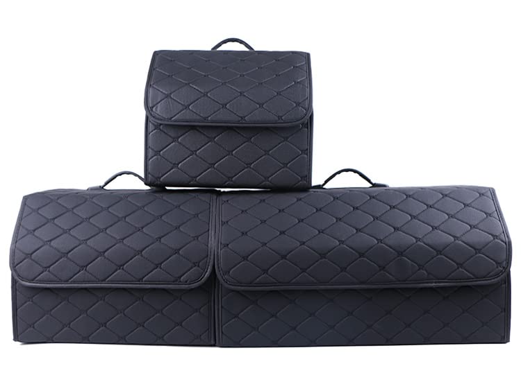 Organiseur de coffre en cuir premium noir avec couvercle chic