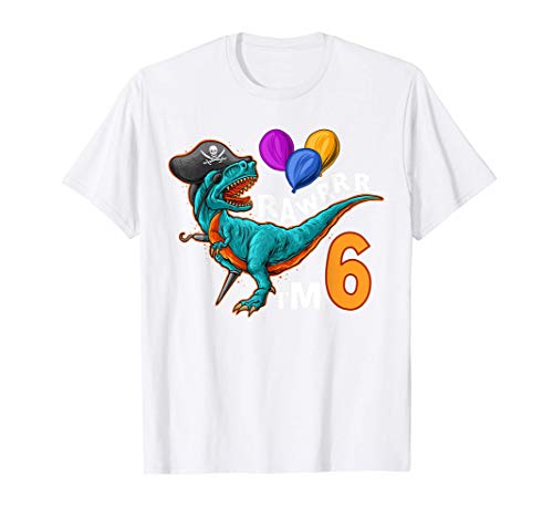 6th Birthday Shirt Pirate Dinosaur Birthday T-Rex Party T-Shirt