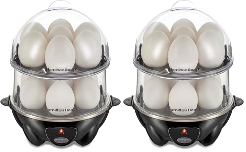 Image of Hamilton Beach 3-in-1 Electric Egg Cooker for Hard Boiled Eggs,Poacher,Omelet Maker & Vegetable Steamer,Holds 14,Black (25508),(Pack of 2)