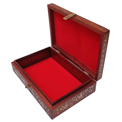 Exquisitely Hand Brass-Filled Wooden OM Box for Good Luck| Jewellery Box (12X8 Inches, Retro)