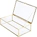 Golden Vintage Glass Lidded Box Edge Bracelet Keepsake Decorative Jewelry Display Personalized Large Clear Rectangle Box Rings Bracelet Golden Organizer Home Decor (8x4.5x2in)
