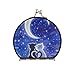 Black and White Cats Sitting Crescent Moon Blue Starry Night Compact Makeup Mirror, Twin-Sided Cosmetic Mirror with 2 x 1x Magnification, Buckle Folding Mini Pocket Portable Hand Mirror