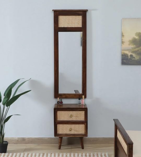 NOBLE ART Sheesham Wood Dressing Table | Solid Wood Dressing Unit with Mirror, Drawers & Storage – Provincial Teak Finish (Provisional Teak, Rattan 2 Drawer)-image-38