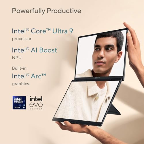 Image of ASUS Zenbook Duo Laptop, Dual 14 inch OLED WUXGA Touchscreen Display, Intel Core Ultra 9 285H, Intel Arc Graphics, 32GB RAM, 2TB SSD, WiFi 7, Thunderbolt 4, Detachable KB, Windows 11, w /1TB Portable HDD